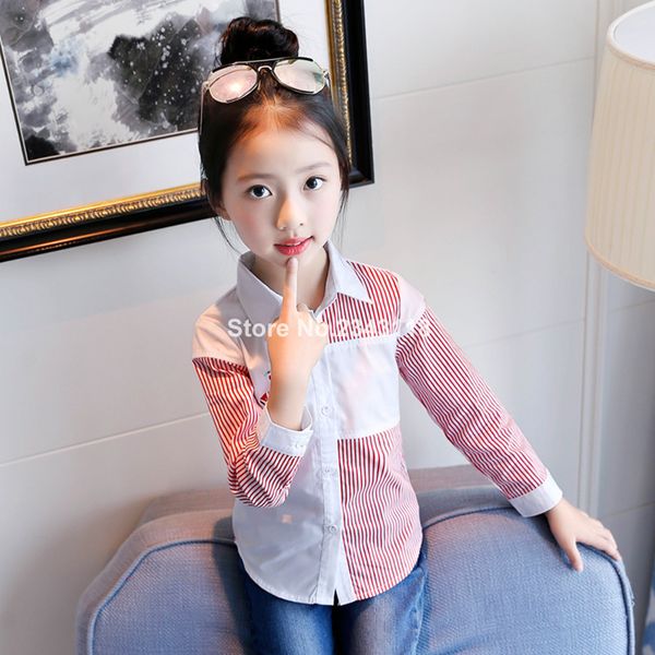 

kids clothes for girls' shirts children's shirts new middle and big child stripe in autumn and spring 4-12 ages, White;black