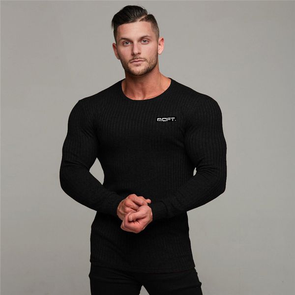 

muscleguys fashion autumn casual men's sweater o-neck striped slim fit knittwear mens sweaters pullovers men pull homme, White;black