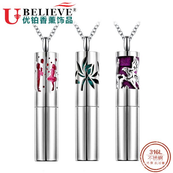 

ubelieve aroma necklace magnetic 316l stainless steel aromatherapy essential oil diffuser perfume locket pendant jewelry, Silver