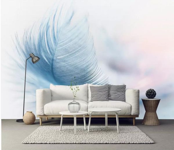 

painting wallpaper stylish retro modern minimalist beautiful blue feather tv background wall