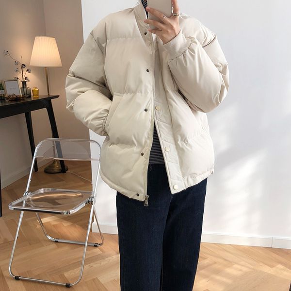 

new style short padded thicken women fashion cotton black coat white oversize loose girl jacket lady baseball uniform warm