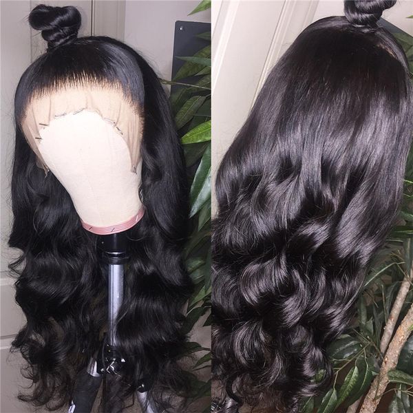 

paff body wave lace front human hair wigs brazilian 360 lace frontal wig pre-plucked bleached knots with baby hair, Black;brown