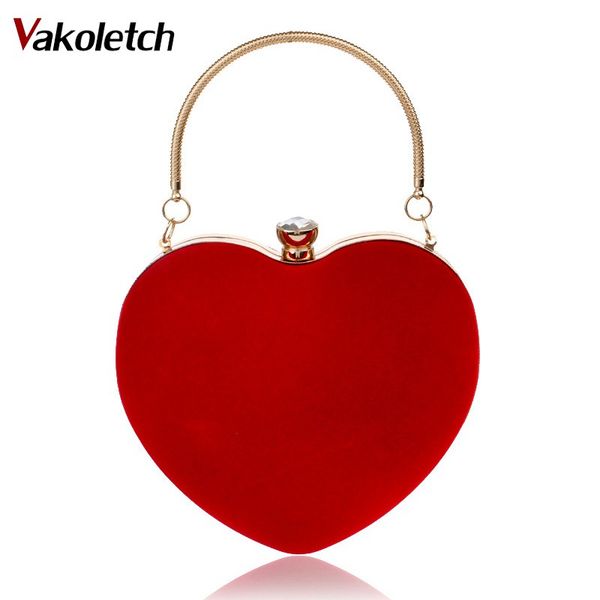 

2019 evening bags for party wedding heart shaped diamonds women evening bags red/black chain shoulder purse day clutches kl112