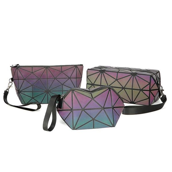 

lingge luminous cosmetic bags women pu storage pouch organizer casual makeup handbag zipper make up bag toiletry kit