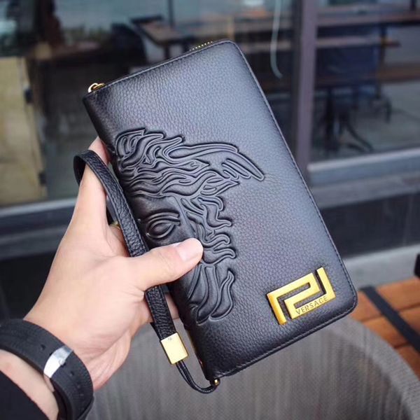 

new women men genuine leather long zipper clutch wallets black card wallet banknote pockets cowhide handbag l2215#, Red;black