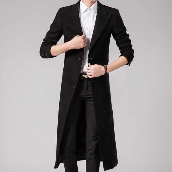 

2019 new arrival woolen long men thicker windbreaker handsome super knee shaped overcoat casual mens coat winter plus size s-4xl, Black