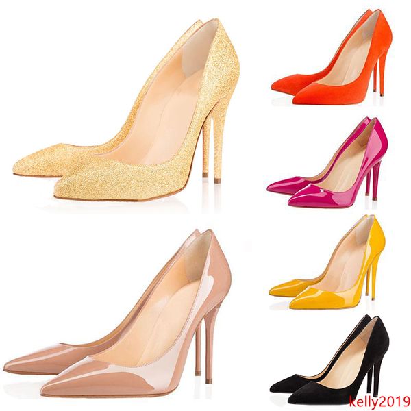 

with luxury designer women shoes high heels 8cm 10cm 12cm nude black red leather pointed toes pumps dress shoes 35-42