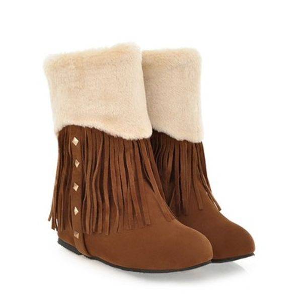 

2019 women shoes classic fringed women winter boots villi middle tube snow boots female warm waterproof botas female snow, Black