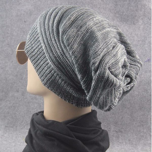 

beforw 2018 women autumn winter keep warm pleated striped knitted beanie hats hip hop long caps female casual caps, Blue;gray