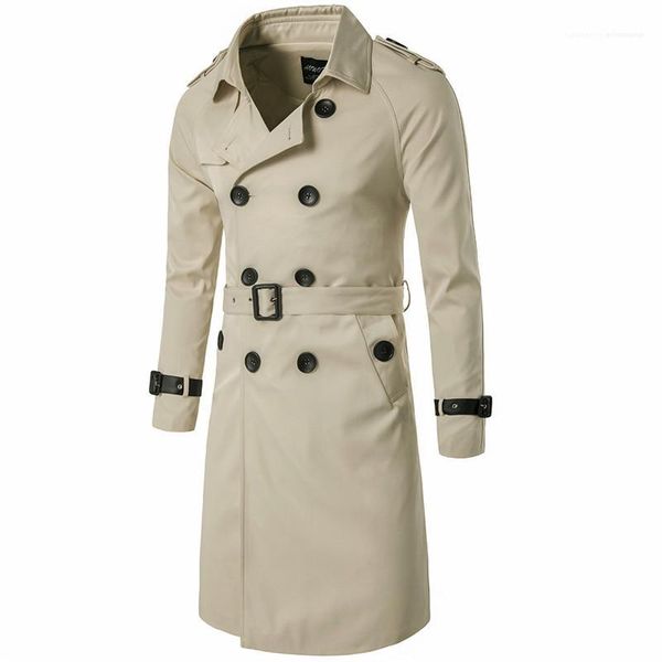 

coats adjustable waist and epaulet homme cloth slim long coat england style double breasted man trench, Tan;black