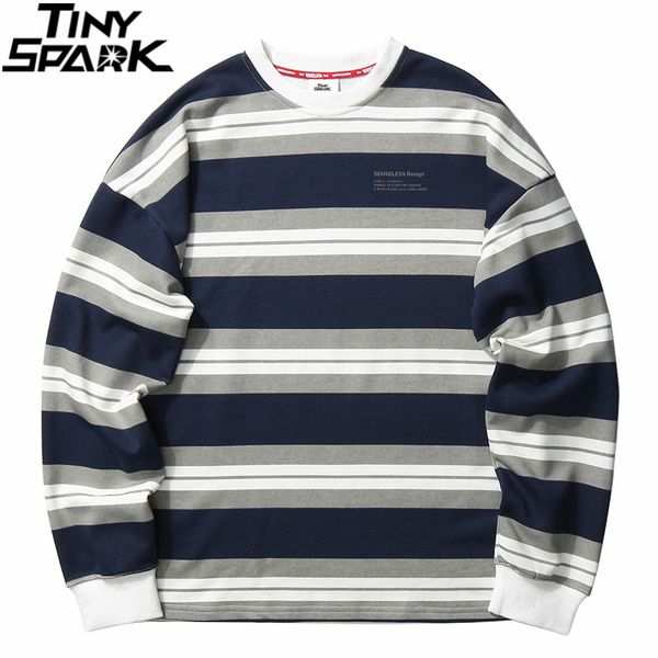 

men's hoodies & sweatshirts men hip hop sweatshirt pullover retro striped harajuku streetwear cotton autumn 2021 hoodie blue white red, Black