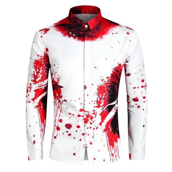 

halloween novelty men blood print long sleeves shirts turn-down collar fashion new 2019 white festival clothes blouses, White;black