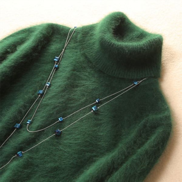 

attyyws winter women sweater solid color mink cashmere turtleneck knitted pullovers slim soft warm female long sleeve sweater, White;black