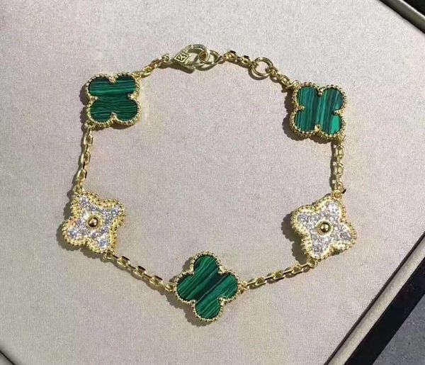 

high-quality 316l stainless steel shell clover bracelets with green agate four-leaf clover for women 3 colors flower bracelet, Black