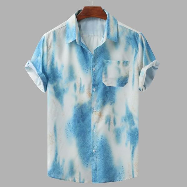 

dyeing shirt men turn-down collar short sleeve casual button beach hawaiian shirts men blouse streetwear camisa masculina #616, White;black