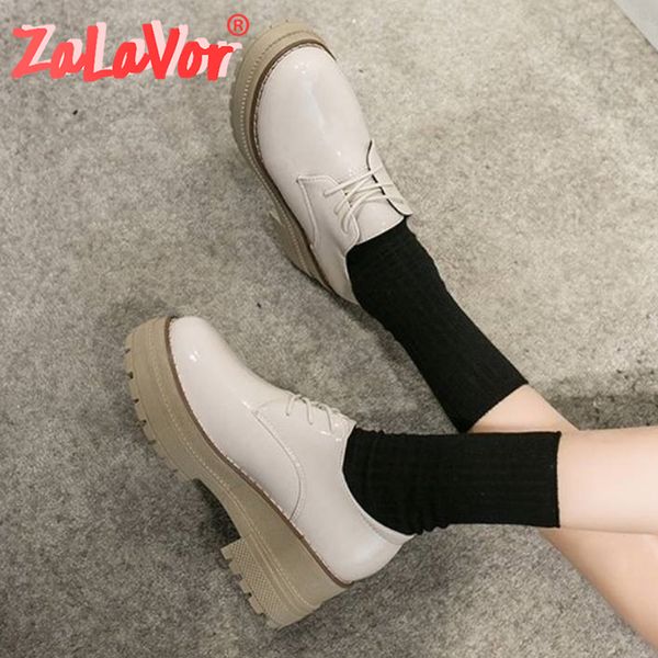 

zalavor women flats shoes thick bottom platform shoes fashion casual round toe lady square heel spring size 35-40, Black