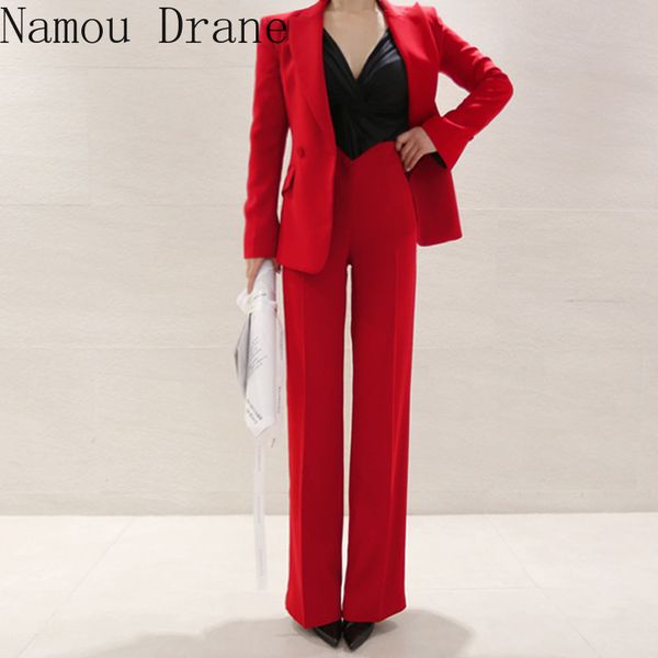 

business uniform women pant suits 2 piece set red slim blazer jacket office lady business office work suit, White;black
