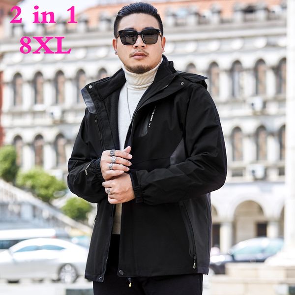 

2019 new plus size 8xl 7xl men's winter fleece jacket 2 pieces outdoor sports windbreaker fishing hiking camping ski brand coat, Black;brown