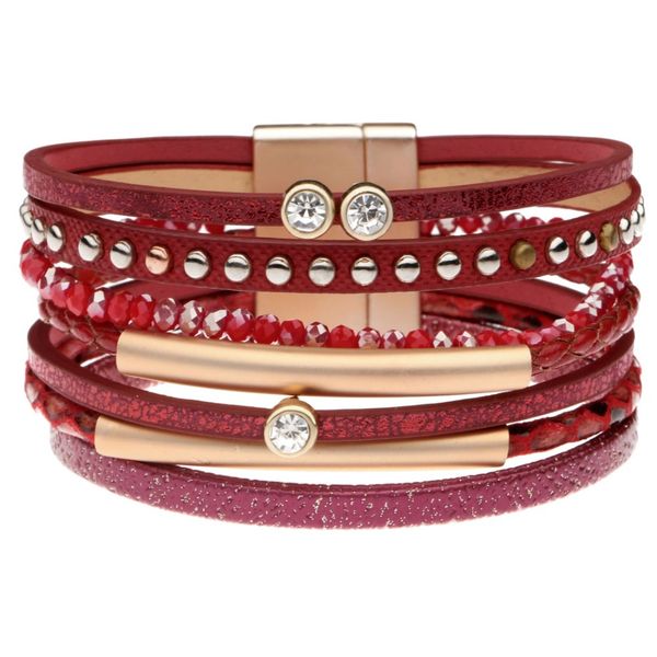 

hesiod new arrival fashion bohemia style black leather bracelet for women crystal beads wide bangle bracelets wedding jewelry, White
