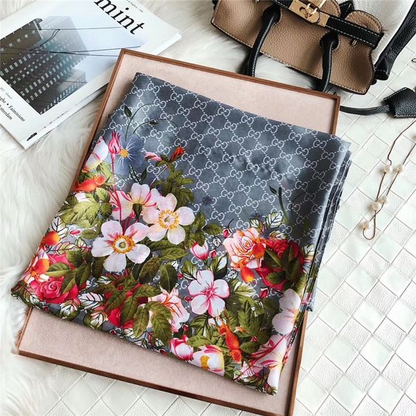 

2019 fashion scarves for women silk scarf female 180x90cm shawl head scarfs for ladies without box zhna440, Blue;gray