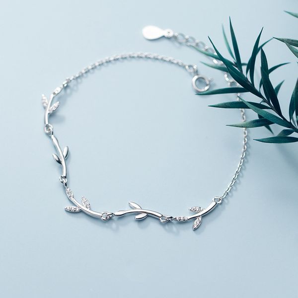 

genuine 925 sterling silver korean fashion branch inlaid zirconia bracelet for fashion women girls daughter jewelry gift, Golden;silver