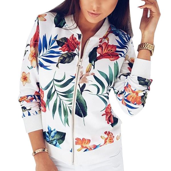 

plus size flower leaves print sports women long sleeve baseball jacket zip coat hot, Black;brown