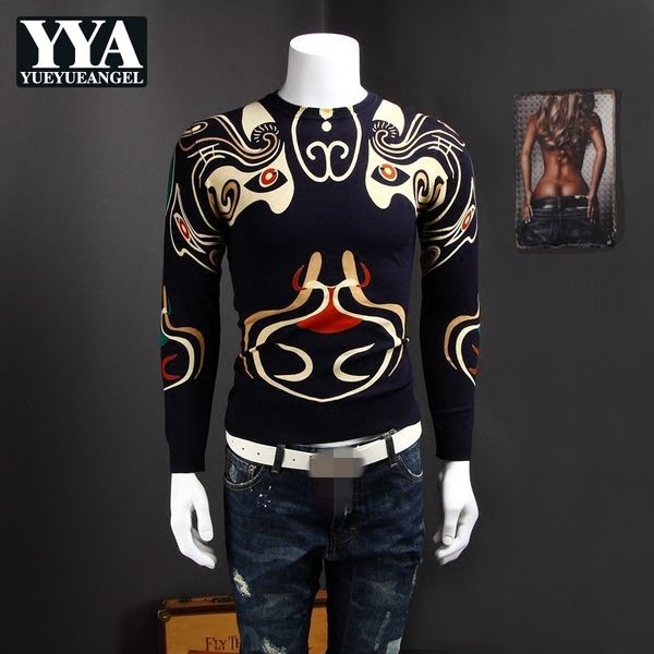 

street casual men long sleeve sweaters pattern printed fashion knitting 2020 autumn o-neck pullover sweater plus size 4xl, White;black