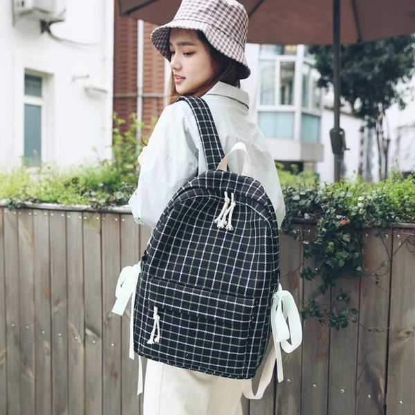 

large capacity handbag leisure bag school backpack female shoulder bag girl teenagers outdoor sports plaid style canvas