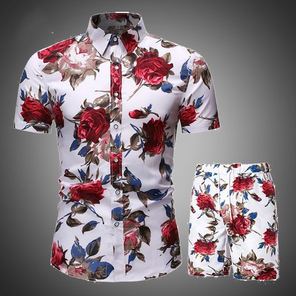 

мужская одежда комплект лето мужская панк-рок партия костюм мужской клуб пляж спортивные костюмы 2020 boardshorts + повседневная печать руба, Gray