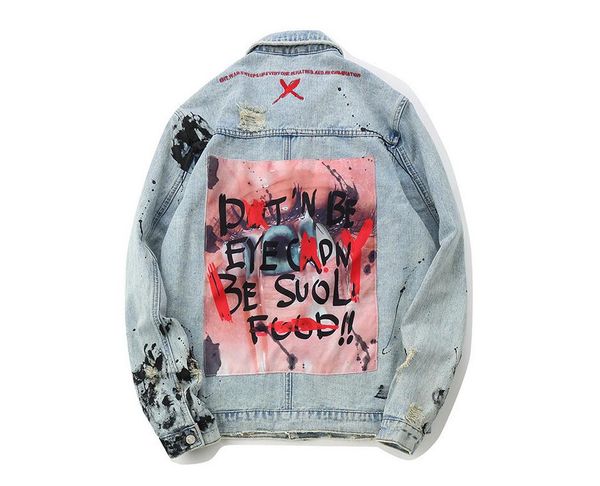 

mens graffiti denim jackets streetwear fashion designer hip hop casual patchwork ripped distressed punk rock jeans coats outwear, Black;brown
