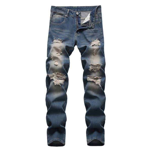 

feitong fashion male trousers black jeans men's casual personality slim fit denim jeans pants, Blue