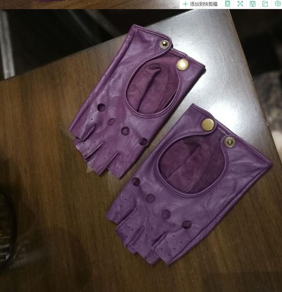 

women' natural sheepskin leather hollow out semi-finger glove female party dancing driving glove r1875, Blue;gray