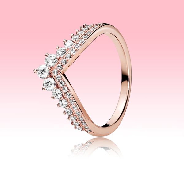 18k Rose Gold Banhado Casamento Anel Mulheres Meninas Princesa desejo Anéis para Pandora 925 Sterling Silver CZ Diamond Ring Set com caixa original
