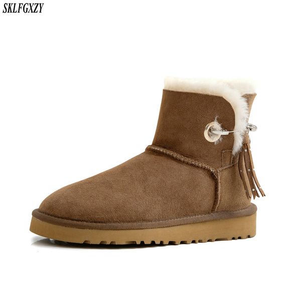 

sklfgxzy women boots fashion women genuine leather australia classic warm winter shoes snow boots sheepskin wool one body, Black