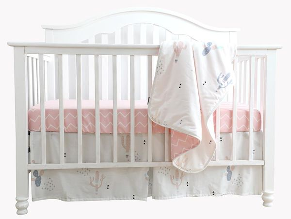 

100% cotton baby crib bedding set crib rail guard set nursery bedding skirt rail cover (cactus garden 3 pieces set