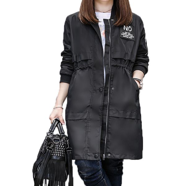 

new 2017 casual trench coat mujer women long sleeve medium long spring autumn army green harajuku windbreaker casaco feminina, Tan;black