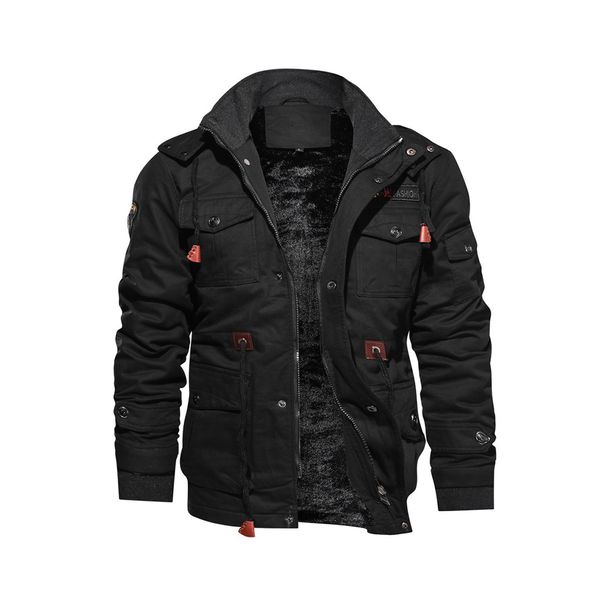 

thick fleece men's jacket pure cotton plush motorcycle plus size parkas warm solid black winter coat 4xl basic jackets outwear