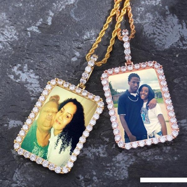 

customized p memory necklaces luxury men women 18k gold plated copper square pendant fashion high grade bling zircon hip hop necklaces, Silver