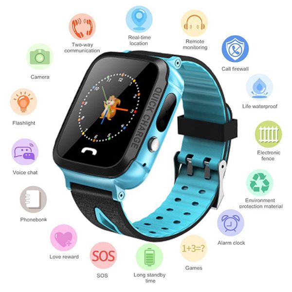 

gejian children's watch anti-lost lbs positioning alarm clock waterproof p lighting children's watch card phone, Blue