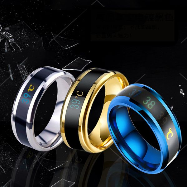 

fashion european and american intelligent temperature mood ring couple index finger ring temperature display emotional temperature ring, Golden;silver