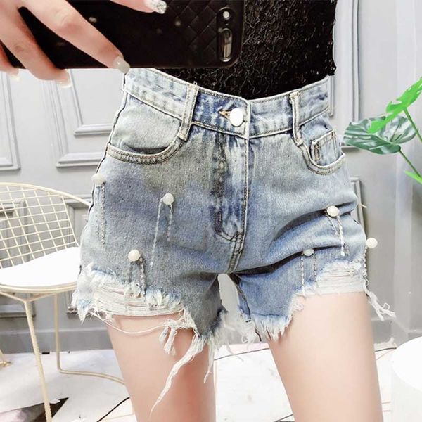 

2019 new denim shorts plus size loose hole high waisted shorts for women harajuku for women ing, White;black