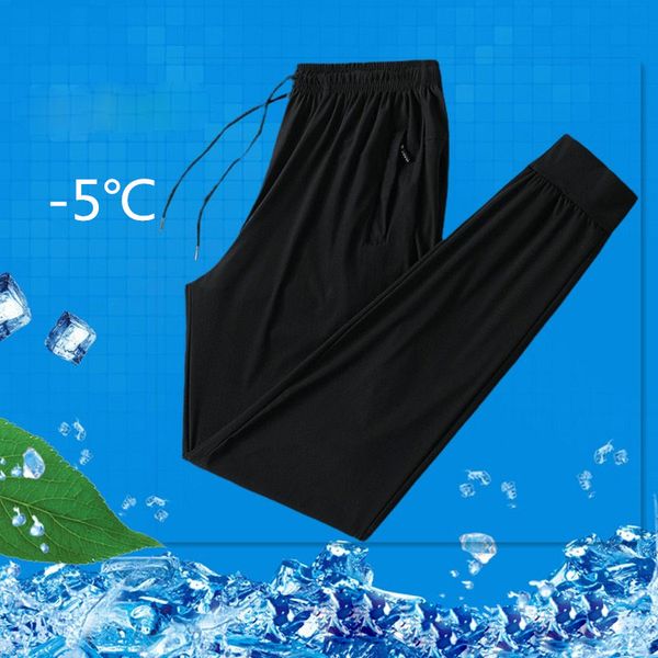 

men's pants joggers casual pants thin summer breathable quick dry ice silk sweatpants fashion trousers, Black