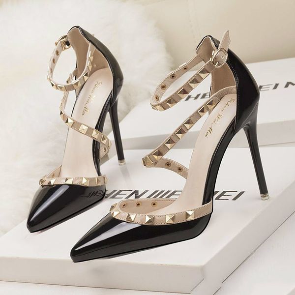 

2019 fetish red bottoms high heels women shoes wedding shoes rivet mary jane pumps escarpins femme ladies lolita gladiator sandals women t07, Black