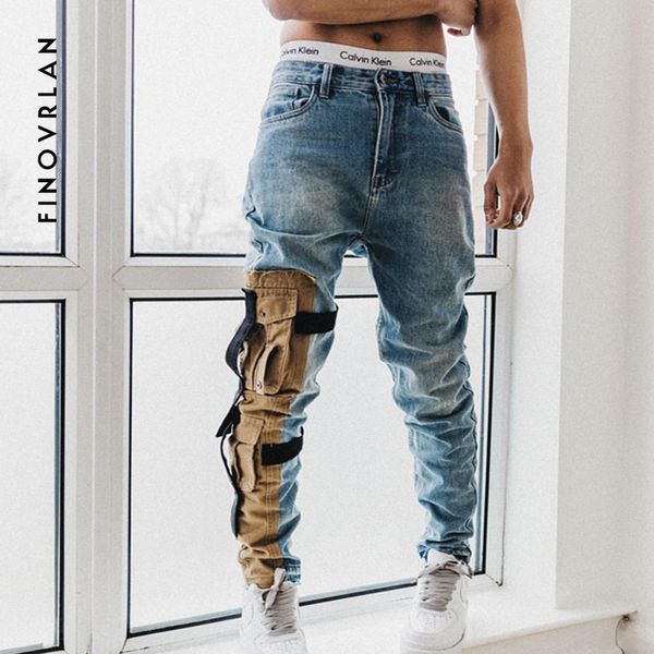 

2019 new fashion pants men skinny jeans men streetwear patchwork jeans for man fitted bottoms zipper hip hop homme denim, Blue