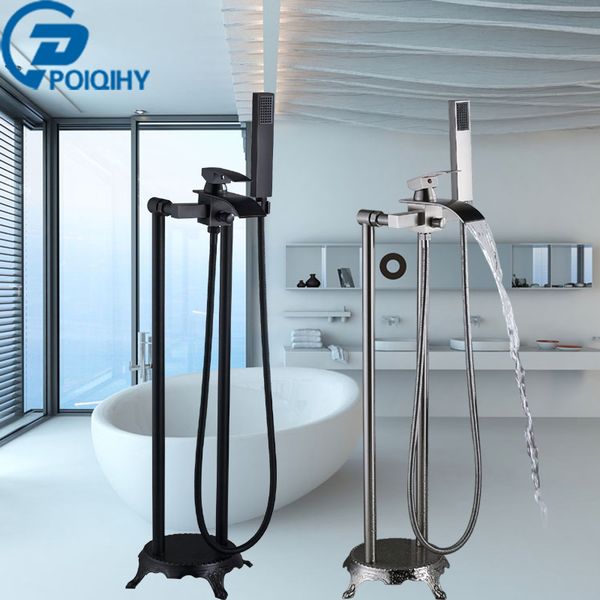 

brass bathtub faucet floor stand faucets shower standing floor tub mixer tap faucet black & brushed nickel