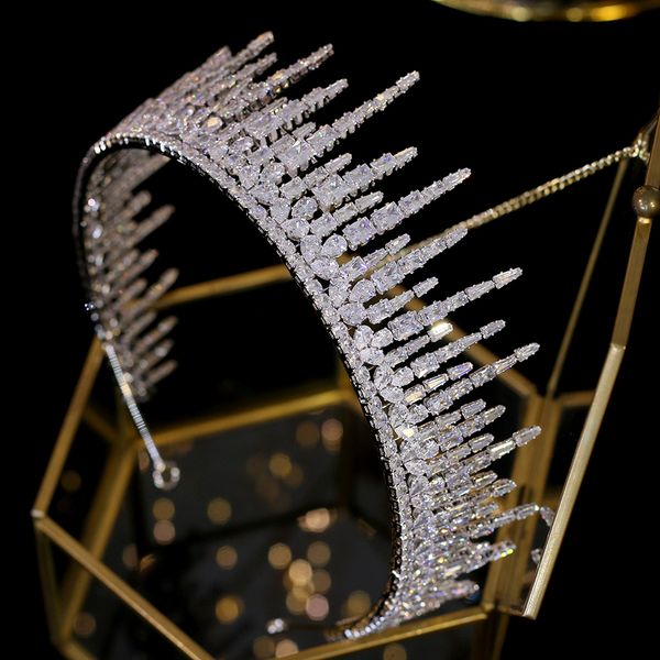 

new cubic zirconia pearl wedding bridal tiara crown female bride hair accessories jewelry zircon crown headpieces, Silver