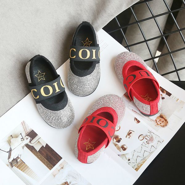 

2020 new korean girls' rhinestone princess soft bottom dance children's non-slip casual leather shoes tide t200507, Black;red