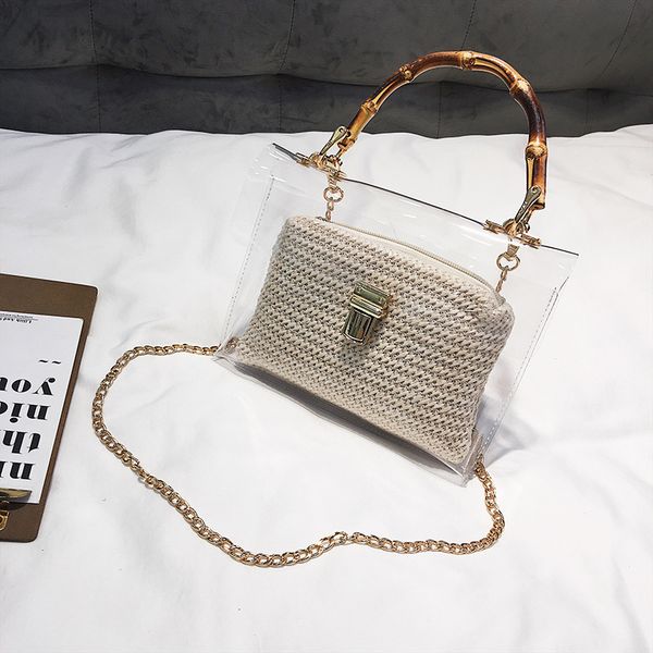 

summer 2019 small handbag transparent women hand bags chain straw bag lady travel beach shoulder cross body bag holiday sh190710