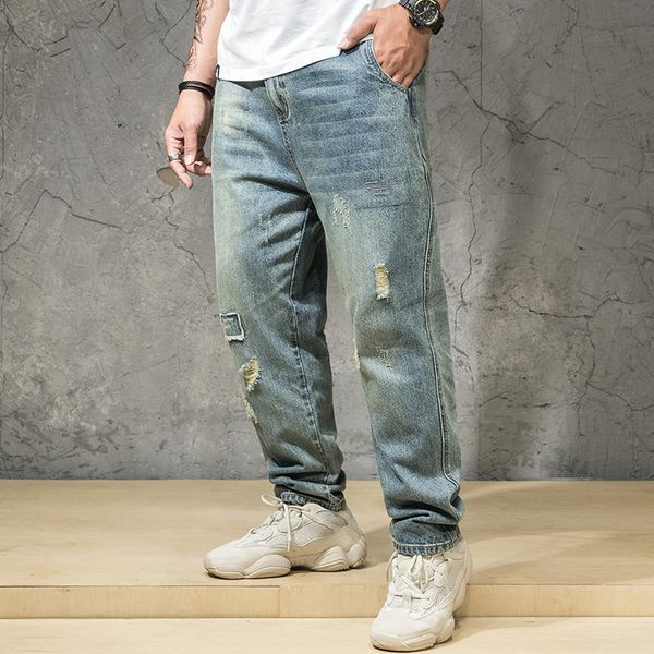 

oversize men regular fit straight jeans plus size denim pants classic spring and autumn men's clothing 2019 30 32-38 40 42 44 46, Blue