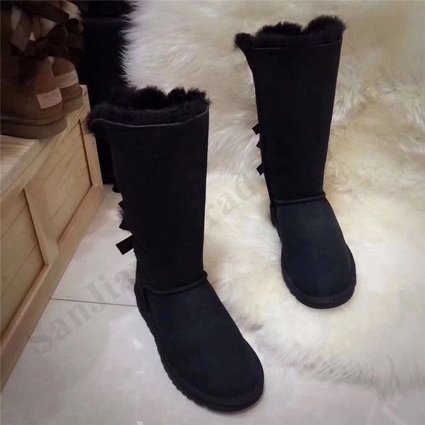 

australia women full tall boots three bows classic knee high snow boots ug brand genuine suede leather fur snow boots winter shoes c102401, Black;grey
